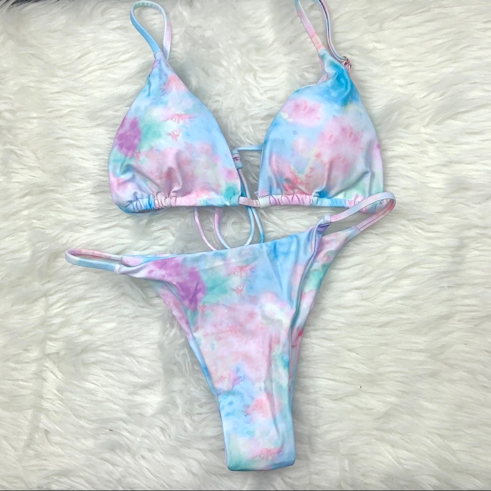 👙New! “NOVA” Tie Dye Triangle Tie Bikini Set - Picture 2 of 6